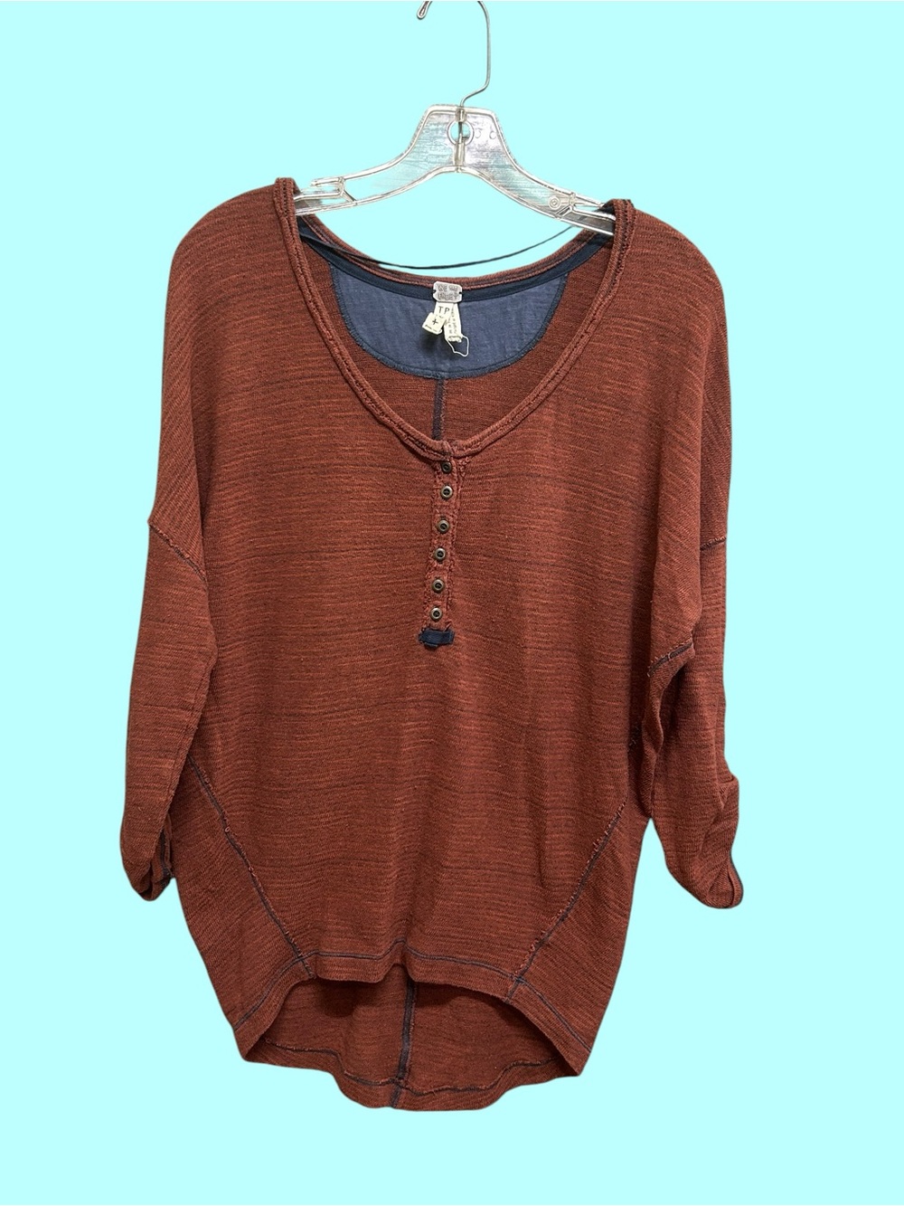 We The Free Free People Beach Haven Henley Top Rusty Red Orange Oversized XS